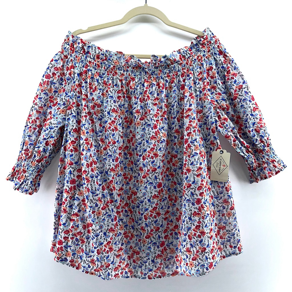 NWT St. John's Bay XXL Red White Blue FLORAL Off-the-Shoulder Top WOMENS XXL 2X